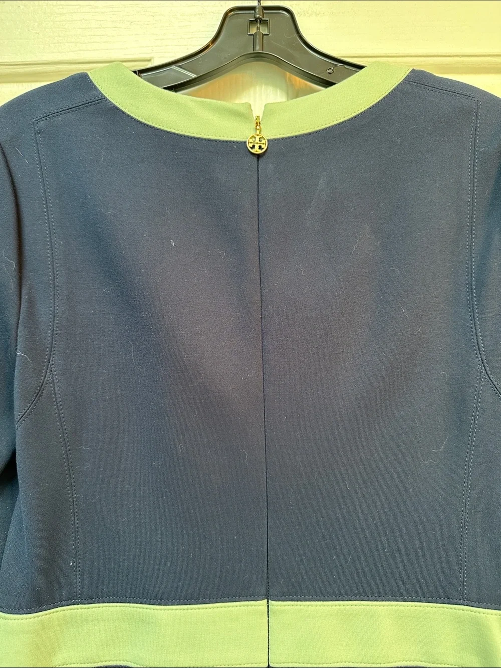 Tory Burch Navy Short-Sleeve Shift Dress with Mint Trim